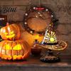 Ambient Bedside Light Stained Glass Style Witch Hat Lamp USB Powered Resin Wizard Night Soft Warm Lamp with Sun Star Gothic Halloween Table