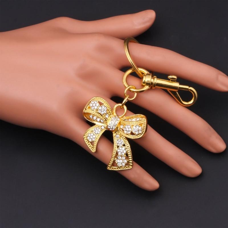Metal Bowknot Keychain with Sparkling Rhinestones Elegant Gift for Women Fashionable Keyring Pendant