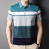 Striped Real Pocket Short-Sleeved Lapel T-Shirt, Father Dress Casual Polo Shirt Breathable Top Men