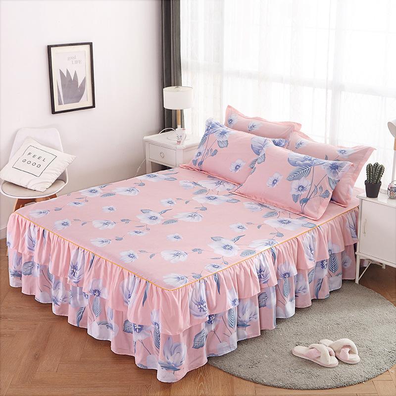 3Pcs Bed Sheet Lace Skirt Elastic Fitted Double Bedspread With Pillowcases Mattress Cover Bedding Set Elastic  Bedsheet Set