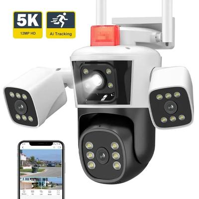 Telecamera IP WiFi 6K 12MP Telecamera IP PTZ con vista panoramica a tre obiettivi per esterni Telecamera IP con monitoraggio AI Protezione di sicurezza Videosorveglianza CCTV