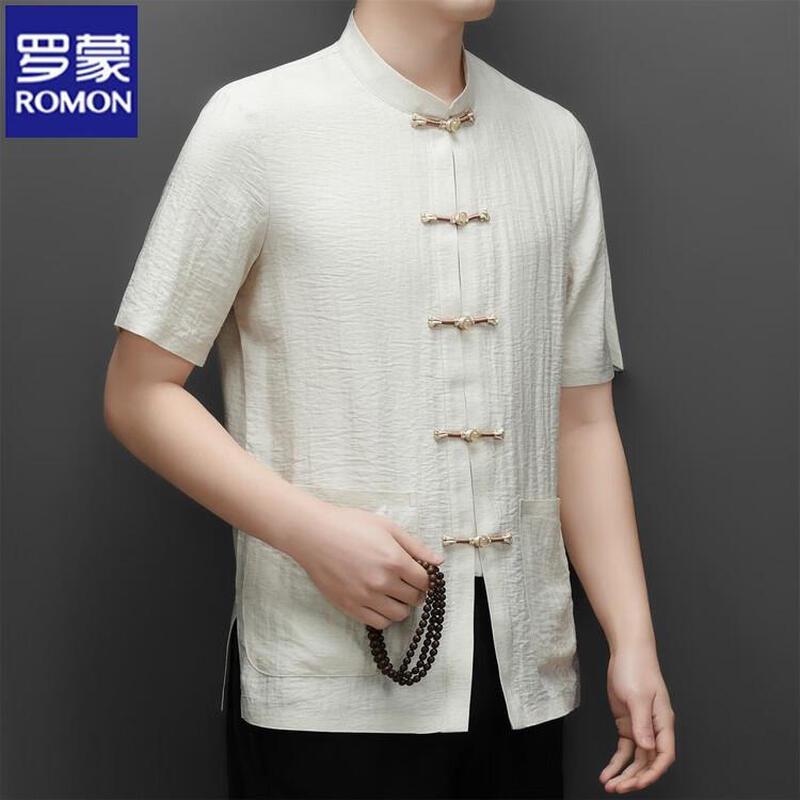 ROMON Men's Summer New Chinese Style Short Sleeve Tang Suit Shirt