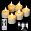 Beige Realistic 3D Flickering Flameless Candles USB Rechargeable LED Tea Lights Remote Eco-Friendly for Christmas Halloween Home