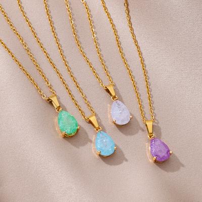 Zircon Teardrop Necklaces For Women Gold Color Stainless Steel  Waterdrop Necklace Wedding Healing Christmas Jewelry Gift Femme