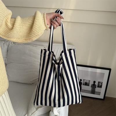 Retro literaire handtas eenvoudige kleine frisse gestreepte canvas tas casual mode grote capaciteit schoudertas voor dames