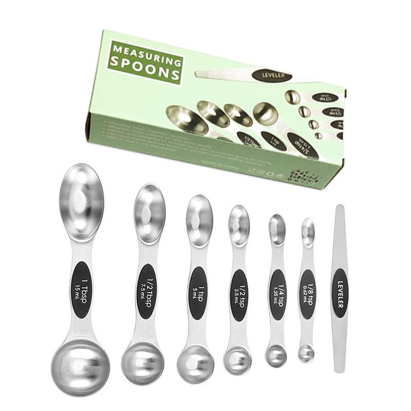 9-Piece Dual-End Stainless Steel Magnetic Measuring Spoons with Gram Scale