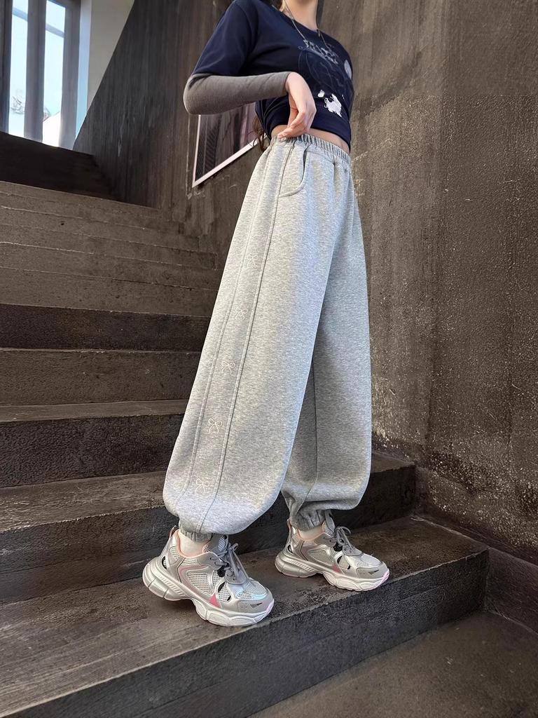 2025 New Style Fleece-Lined Sweatpants for Junior High School Girls