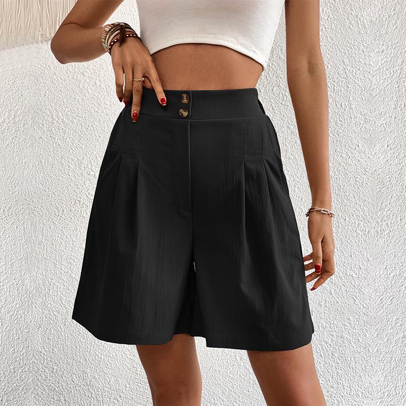2025 Summer Elegant European & American High-Waisted Wide-Leg Women's Shorts