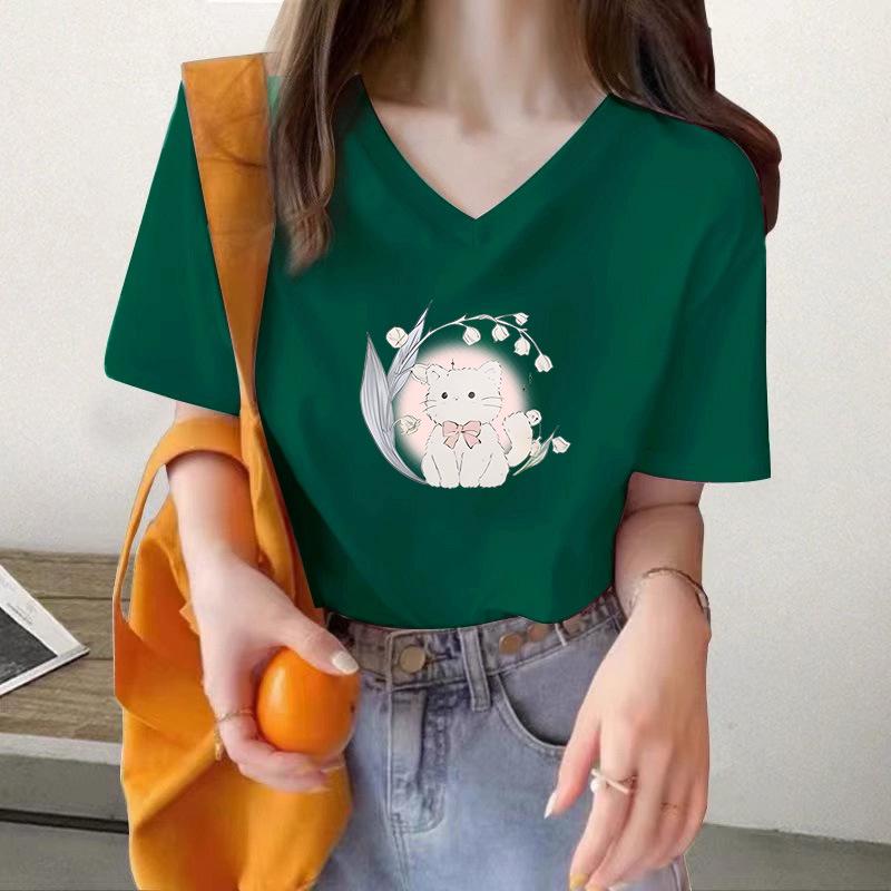 

Cotton short-sleeved T women s summer new cartoon printed bottoming top bottoming shirt XXXL
