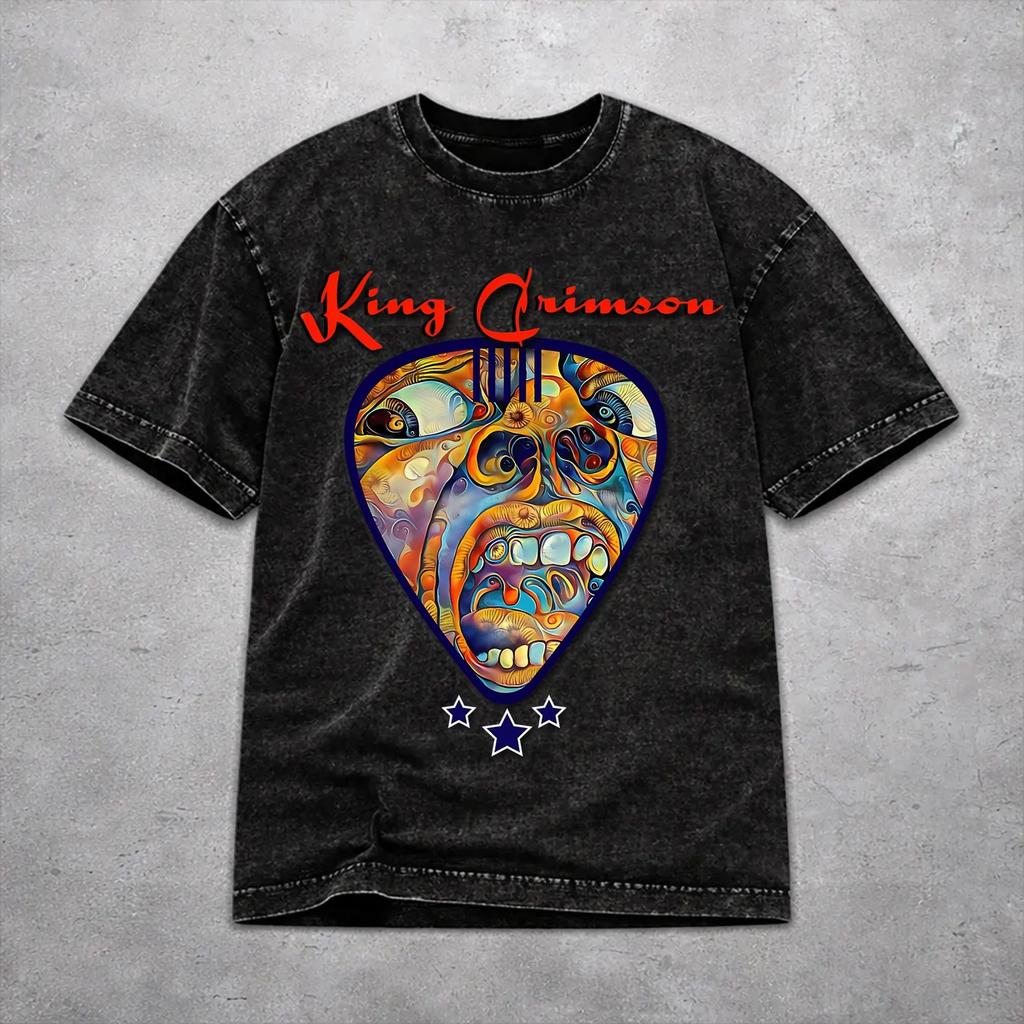 King Crimson Rock Band T Shirt Washed Style For Men Women Pure Cotton T-Shirts Tee Clothing