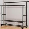 Sturdy Double Bar Wardrobe Rack for Dorms: Floor-Standing, Dual-Layer Clothes & Hat Hanger for Bedrooms and Balconies.