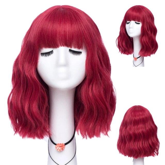 Kurze lockige blaue Bobo-Synthetik-Cosplay-Perücken für Frauen, Orange, Rot, Grün, natürliches hitzebeständiges Haar mit Pony für Mädchen