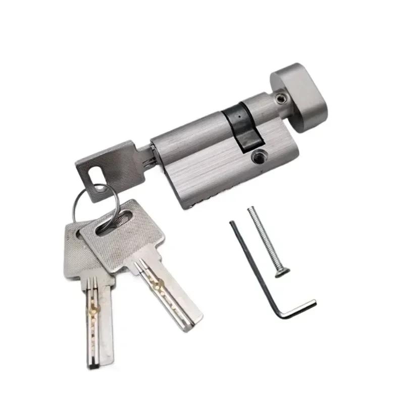 Office Glass Door Lock Bathroom Stainless Steel Handle Door Lock Bedroom Balcony Glass Door Lockset Home Security Hardware Silver-Lock cylinder