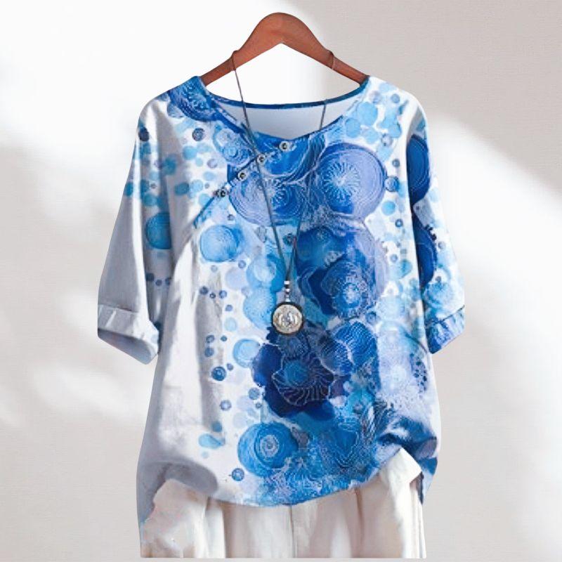 

Европейская станция Летнее поступление больших размеров Женская футболка с круглым вырезом Небесно-голубой Ротанг Позиционирование Винтажный принт Футболка с коротким рукавом Топ Прилив Sky Blue Totem Chart L Plus size