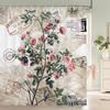 Flowers Butterfly Pattern Shower Curtains Bathroom Curtains Waterproof Polyester Bath Curtain with 12 Hooks Shower Curtain