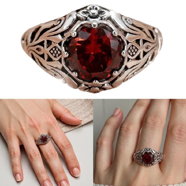 Roter Edelstein Gotischer Stil Ring Für Damen Herren Punk Mode Schmuck Retro Design Legierung Gefertigt Komfort Passform Bandgröße 7