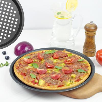 Pizza Pan Non-stick Coating Heat Resistant Circular Punching 12 Inch Oven Safe Pizza Pan Mold Toasting Pan Kitchen Supplies