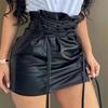 Damen Minirock mit hoher Taille Schlanke Passform Eleganter PU-Leder Bodycon Rock Mit Bindedetail Sommerlich Lässig Clubwear Kurzer Rock