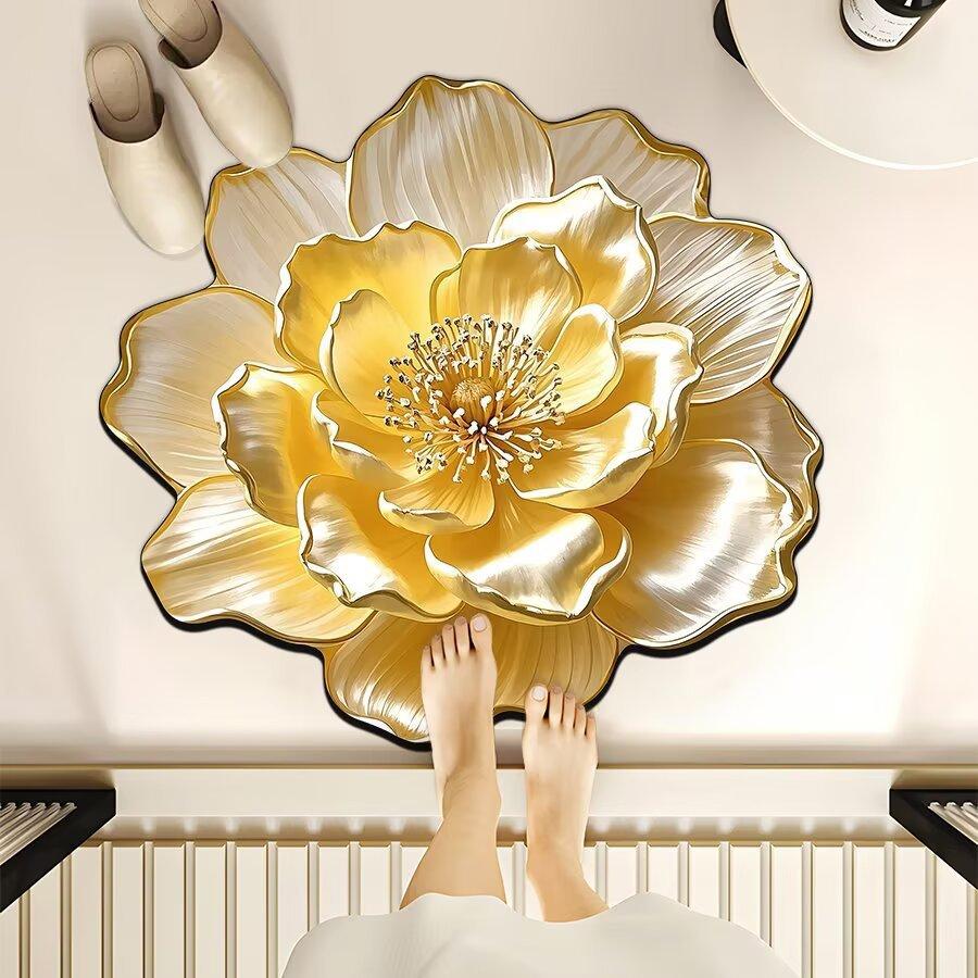 3D Floral Crystal Velvet Floor Mat For Living Room Polyester Fiber Easy To Clean Stain Resistant Decorative Rug For Bedroom And Home Decor