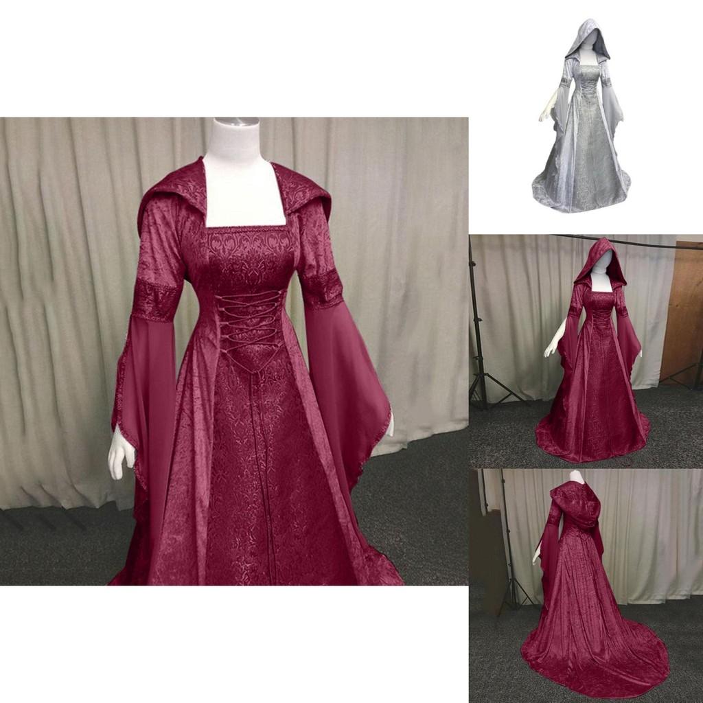 Vintage Solid Color Girdle Hooded Dress Perfect For Halloween!