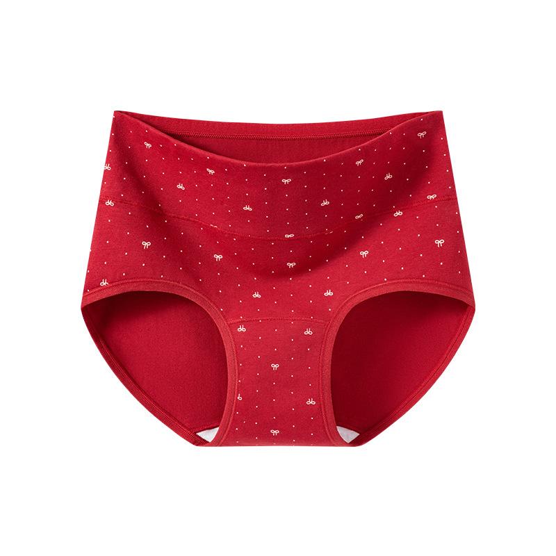 Stor Storlek Dam Vår och Höst År Rent Bomull Hög Midja Mage Icke-märkande Röd Triangel Trosor