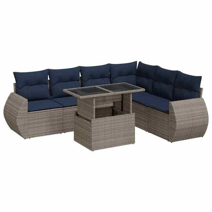 VidaXL Garden Furniture Set with Cushions 7 Pcs Grey Braided Resin Acacia, Outdoor Sofa Set, Garden Lounge Set 3326652