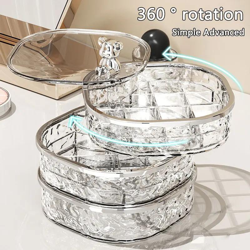 1pc Rotating Jewelry Box, Transparent Tape Partition High-end Exquisite, Earrings, Hair Clips, Ring Sorting