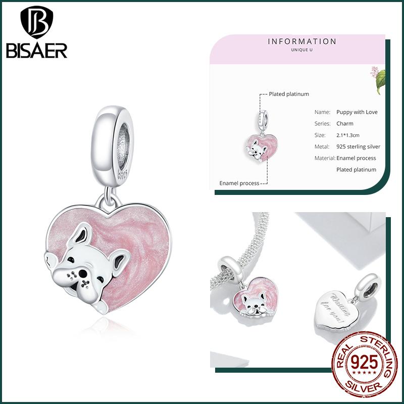 BISAER Plata 925 Encanto Lindo Perro Cuentas Perro Salchicha Mascota Animal Colgante Chapado en Platino Apto Mujeres Pulsera DIY Joyería Fina