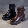 Soft leather platform Martin boots women's autumn and winter new small high heel side zipper first layer belt buckle locomotive short boots