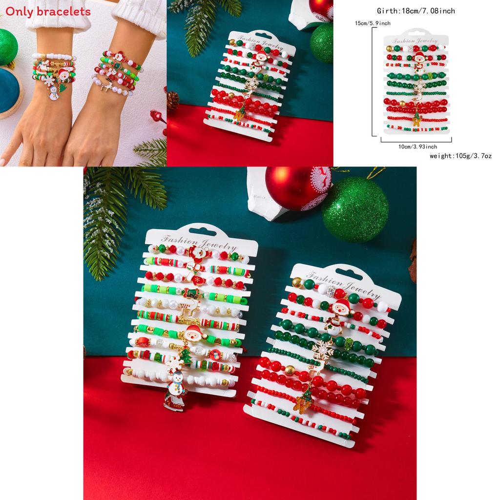 Ensemble de Bracelets Flocon de Neige et Père Noël en Perles Avec Métal Fait Main Pour Cadeau de Fête