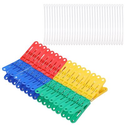 1 Set Windproof Clothespins Plastic Laundry Clip Clothes Peg Hanging Hooks with Rope Multicolor Socks Drying Hanger for Home