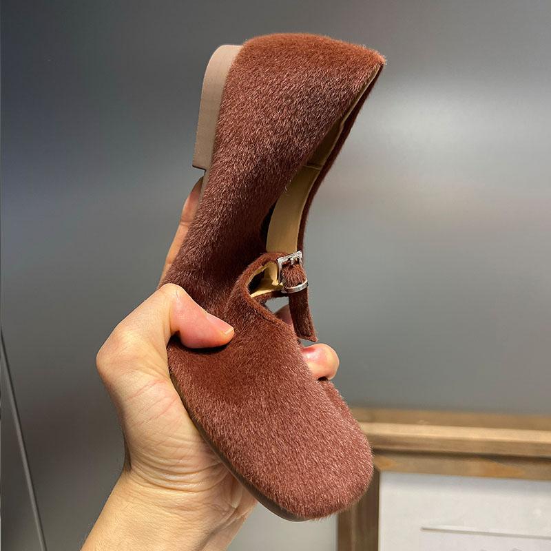 Fashion Flock Fashion Buckle Strap Women Mary Janes Flats Shoes Shallow Female Square Toe Footwear Slip On Ladies Flats Shoes Lady