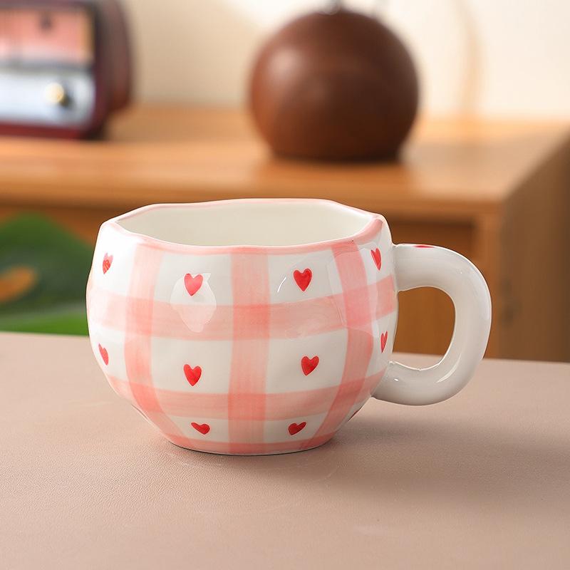 Koreanischer Ins-Wind handgepresste Liebe Keramik-Kaffeetasse, Nachmittagstee handbemalte Blumentasse hochwertiger Wasserbecher