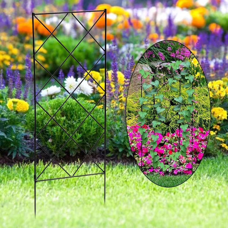 Black Metal Wire Lattice Grid Vines Climbing Trellis Panels Garden Plants Vines Flower Support Frame Decorative Fences