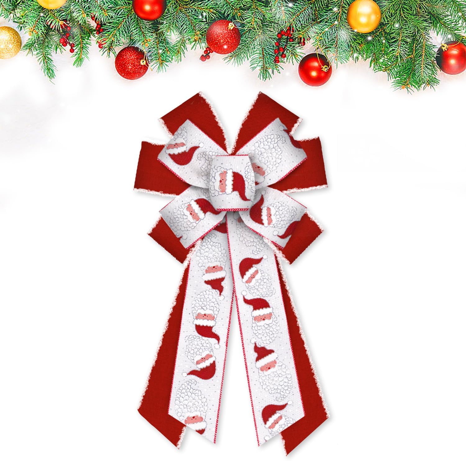 

Large Christmas Bow for Wreath Glitter White Red Burlap Bows Xmas Tree Topper Bow Ornaments for Front Door New Year Party Decor 20.87 x 11.42 in