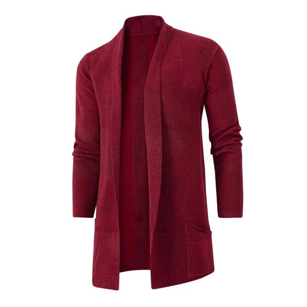 Men Sweater Coats Korean Style Men's Slim Mid-length Solid Knitted Jackets Male Casual Sweaters Cardigan Coat