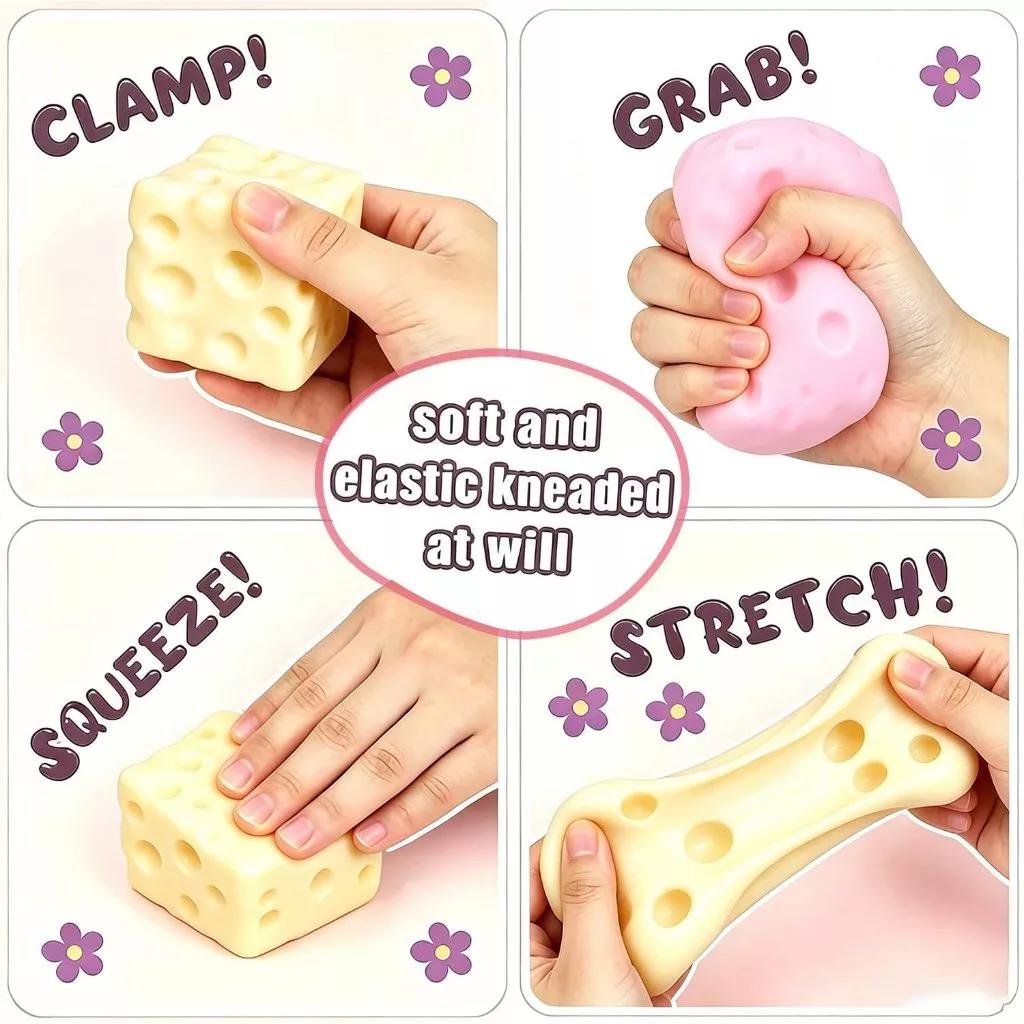 Square Cheese Slow Rising Fidget Toy Soft TPR Squeeze  for Kids Boys Girls Birthday Surprise Gift