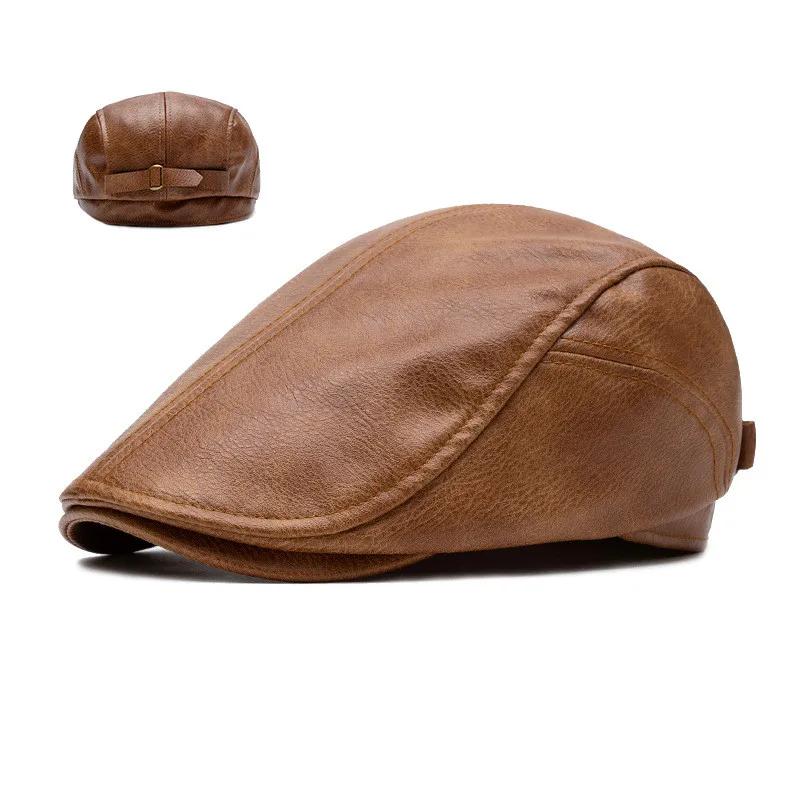 2025 Autumn and Winter PU Solid Newsboy Caps Men and Women Painter Beret Hats 147