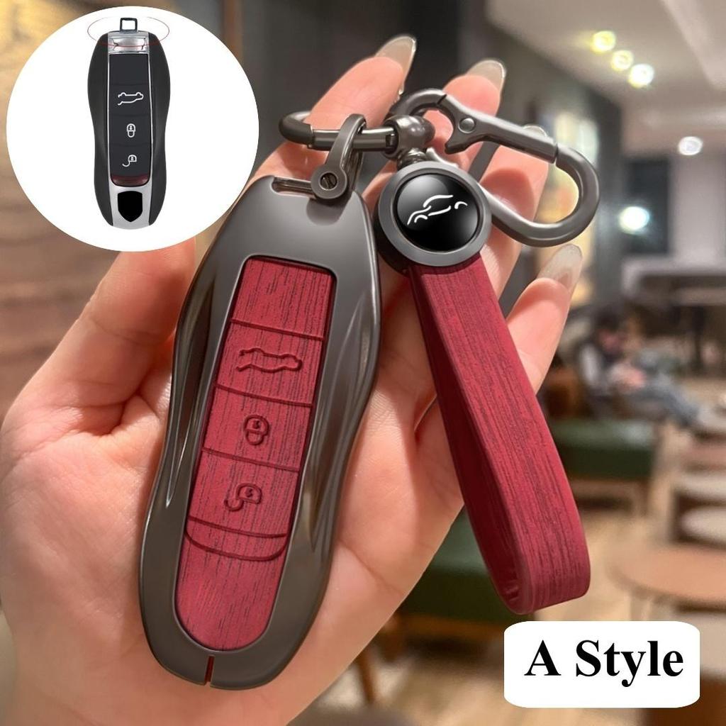 Luxury Genuine Leather for Porsche Boxster Cayman Panamera Cayenne Macan 718/911 Taycan Car Key Case Cover Protective Keychain