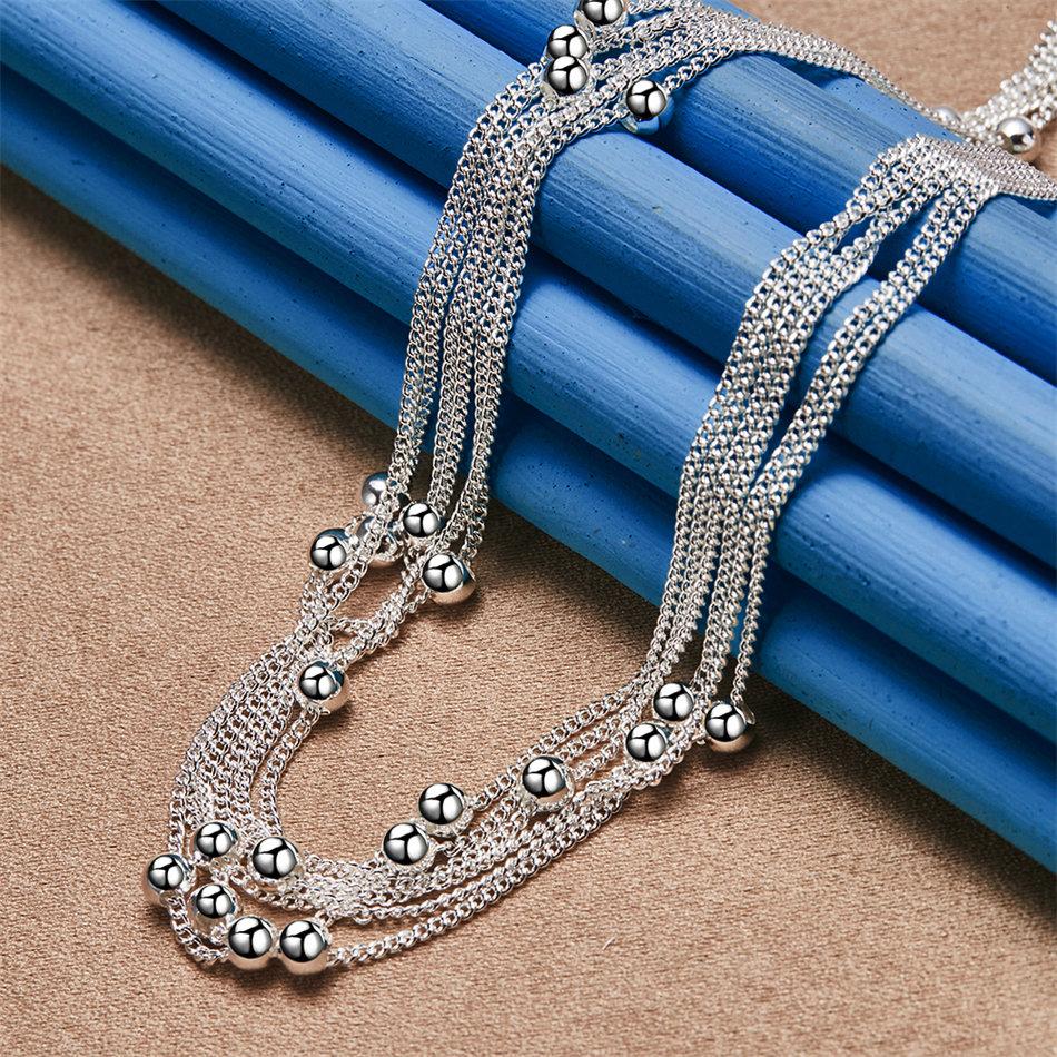 925 Sterling Silver Exquisite Beaded Necklace Women Fashion Party Favor Wedding Jewelry Accessories