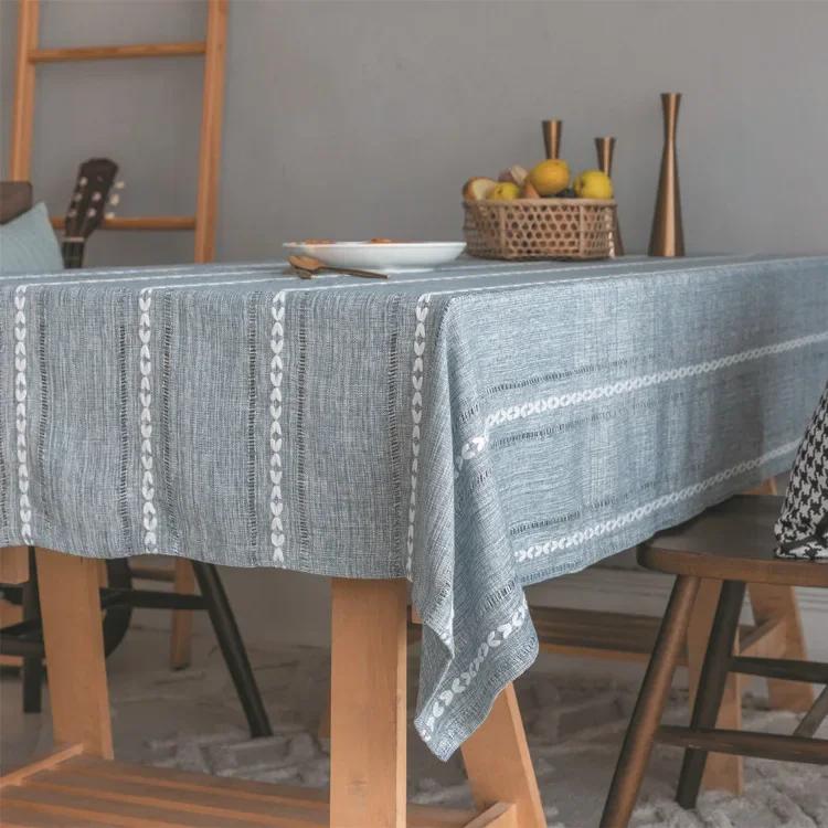 Tablecloth Cotton Linen Stripe Resistant Dust-Proof Soft Table Cover for Kitchen Dinning Wedding Tabletop Decoration Rectangular
