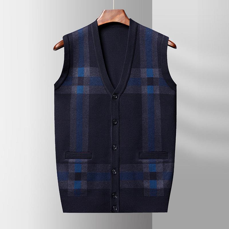 Men's Sweater Cardigan Vest Sleeveless Knit Vest Autumn and Winter New Casual Fashion Jacquard V-neck Button Cardigan