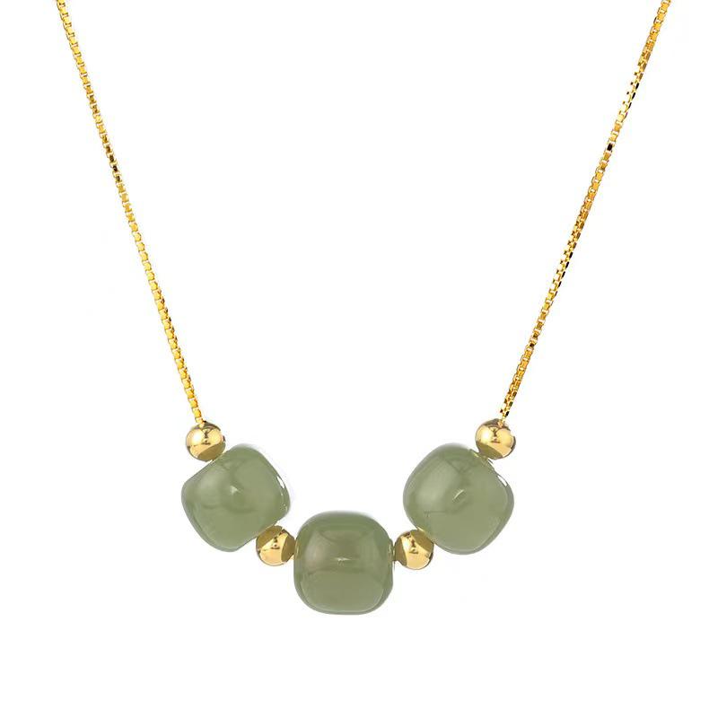 Three Lives Three Worlds Hetian Jade-Style Necklace: Minimalist Light Luxury Clavicle Chain, Fairy-Inspired Ancient Trend