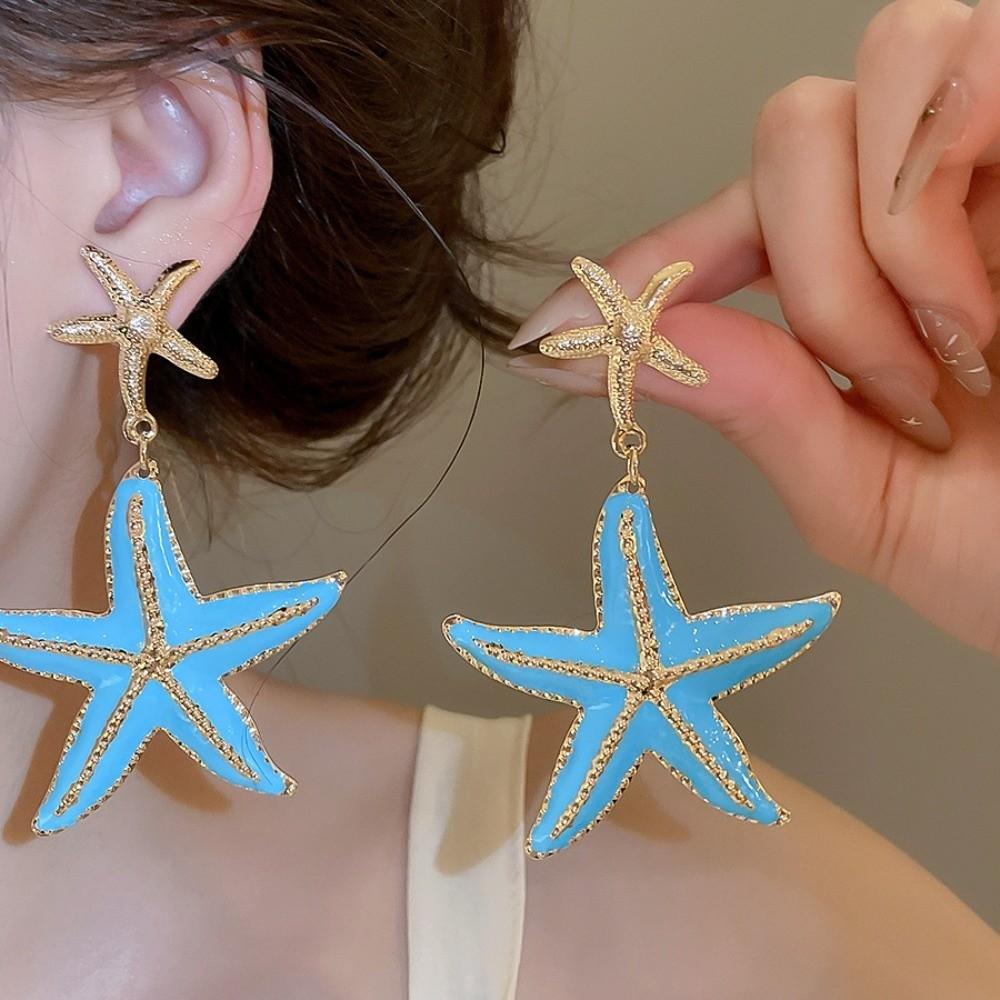 Bohemian Style Seestern Metall Ohrstecker Eisenmaterial Lange Quastenohrringe Strandparty