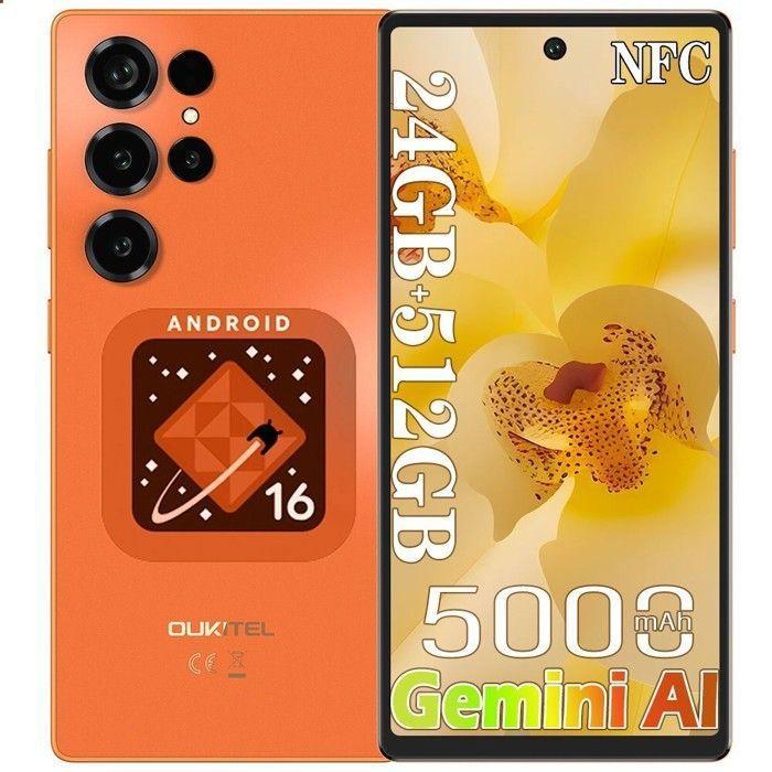 OUKITEL C66 Smartphone 24GO+512GO Écran 6,73" 120Hz 5000mAh Telephone Portable Android 16 64MP Telephone Double SIM/NFC/GPS Orange
