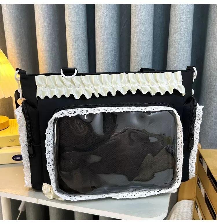 New Y2k Sweet Ita Shoulder Bag Lolita Girl Transparent Tote Bag Women Large Capacity Lace Crossbody Bag Cute DIY Display Handbag