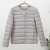 Women's 90% White Duck Down Lightweight Short Jacket - Round Neck, Solid Color, Warm and Collarless for Autumn/Winter