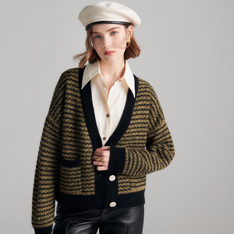 

PALUOPO Женский осенне-зимний полосатый кашемировый кардиган с V-образным вырезом L