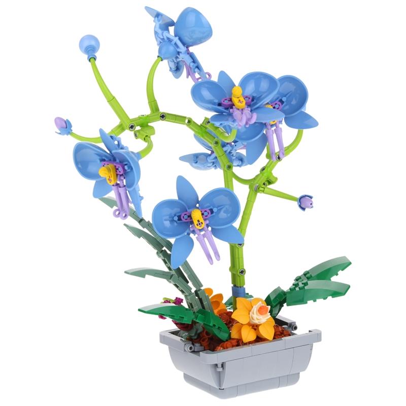 Blue Orchid Flower in a Pot Construction Blocks to be Stacked 581 pcs.