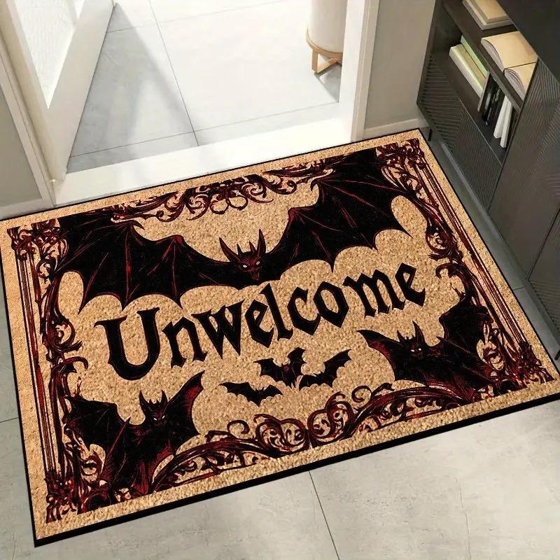 

Gothic Bat Unwelcome Text Door Mat Non Slip Rug For Front Door Entryway Halloween Decor Gothic Style Lovers Use 40X60cm